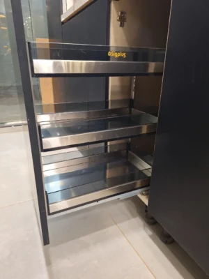Stainless Steel + Glass Pull Out Spice Rack for 300mm Basket