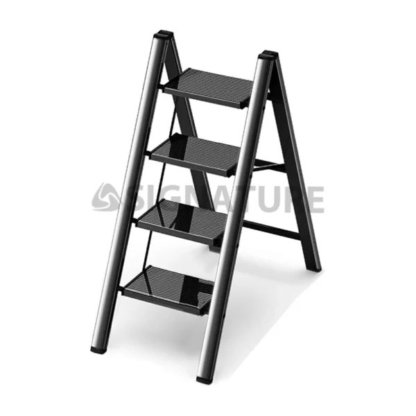 4 step folding aluminum ladder in black color